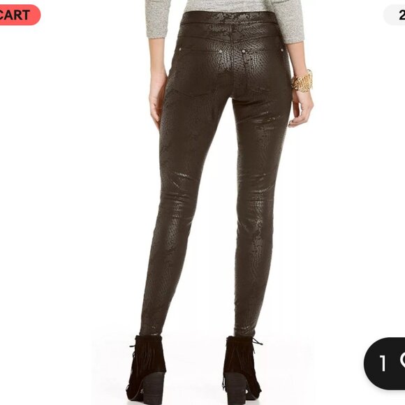 HUE Gold Metallic Python Coated Microsuede Mid-Rise Pockets Black Jegging Large - Picture 2 of 10